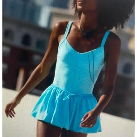 For Movement Womens Light Blue Skirted Romper With Crossback Straps Size Small